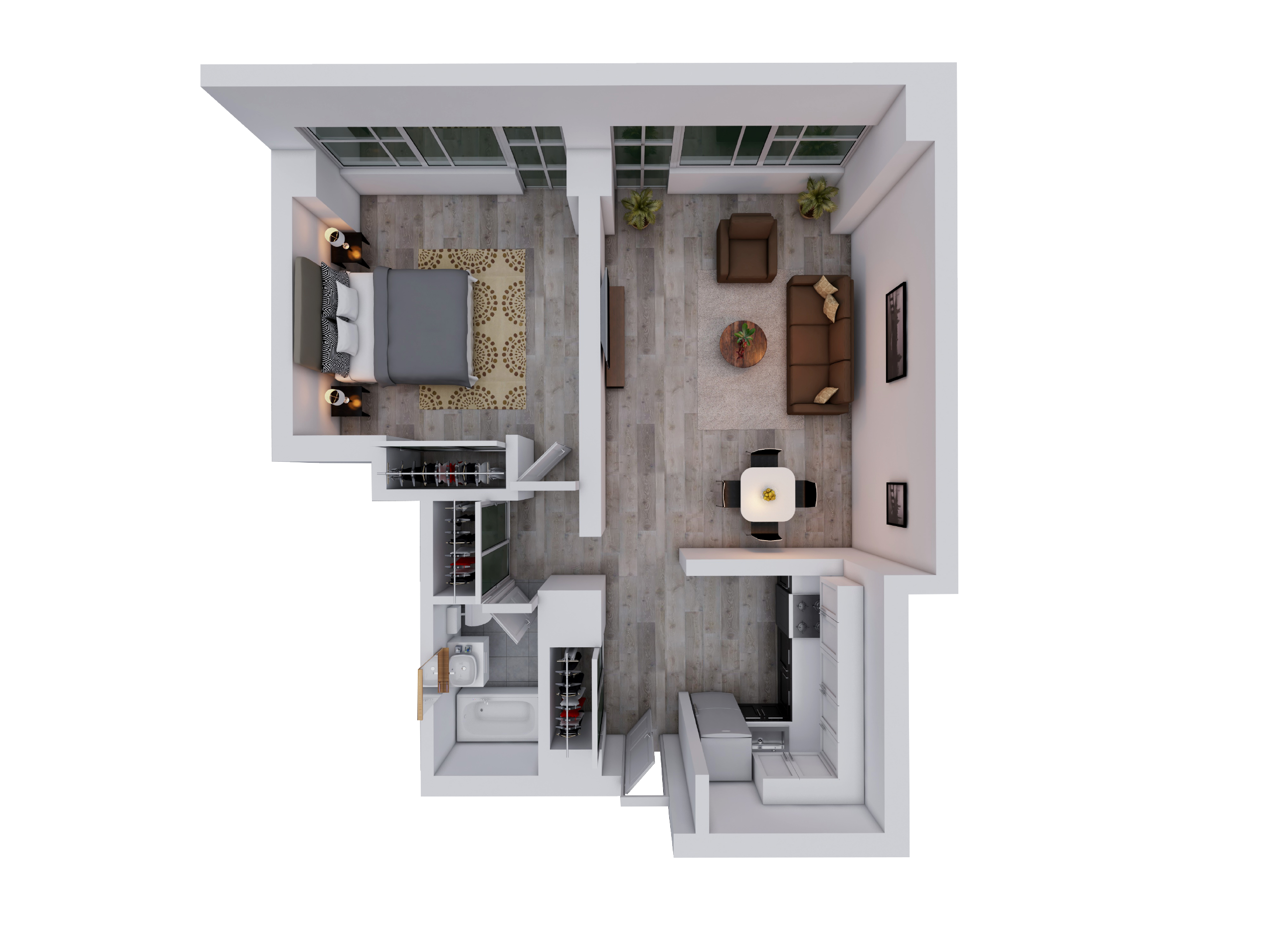 Floor plan for 1 bed, 1 bath, 520 sqft